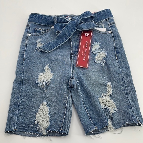 NWT Guess distressed high waisted denim shirt size 24 - Picture 1 of 8